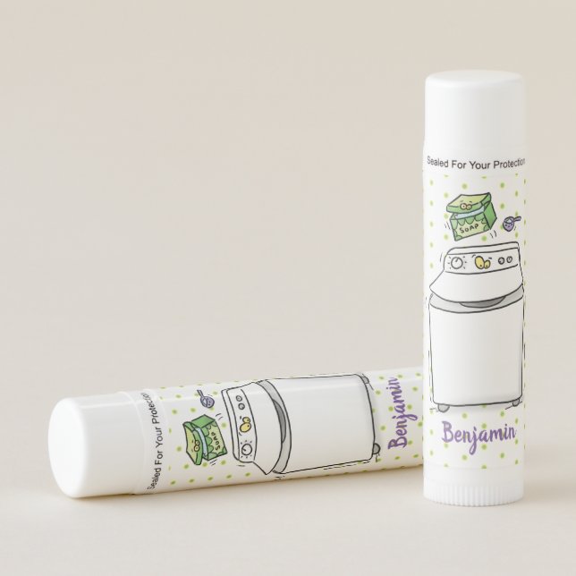 Cute washing machine laundry cartoon illustration lip balm (Front)