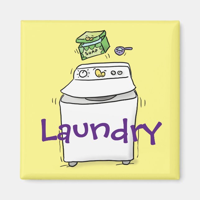 Cute washing machine laundry cartoon illustration magnet (Front)