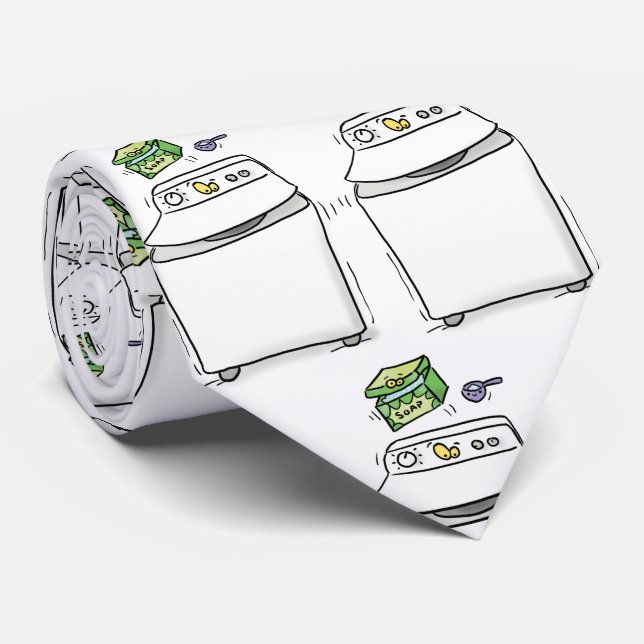 Cute washing machine laundry cartoon illustration neck tie (Rolled)
