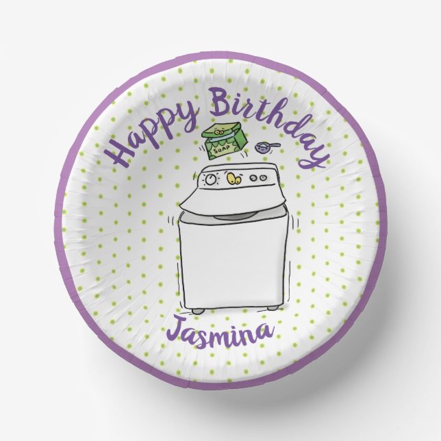 Cute washing machine laundry cartoon illustration paper bowls (Front)