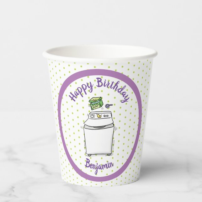 Cute washing machine laundry cartoon illustration paper cups (Front)