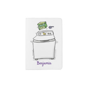 Cute washing machine laundry cartoon illustration passport holder