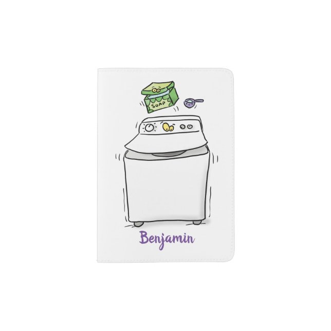 Cute washing machine laundry cartoon illustration passport holder (Front)