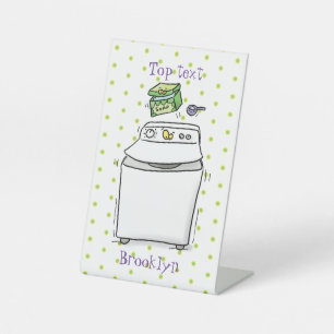 Cute washing machine laundry cartoon illustration pedestal sign