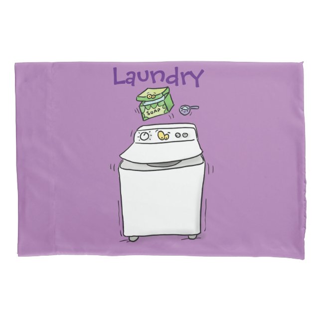 Cute washing machine laundry cartoon illustration pillow case (Front)