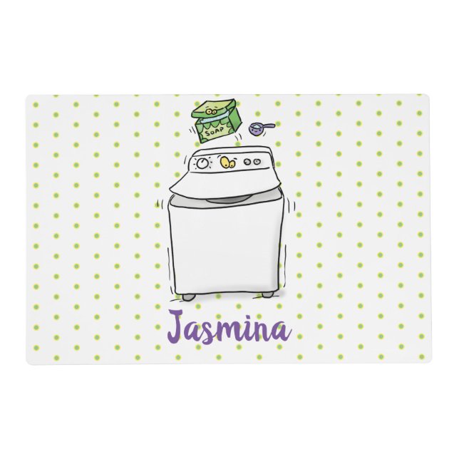 Cute washing machine laundry cartoon illustration placemat (Front)
