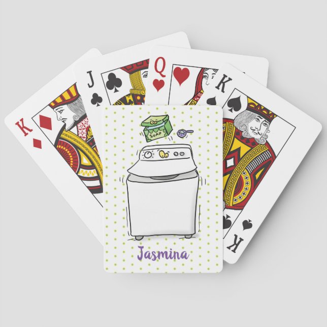 Cute washing machine laundry cartoon illustration poker cards (Back)