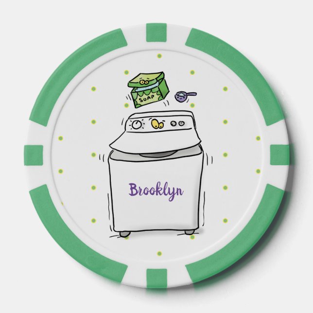 Cute washing machine laundry cartoon illustration poker chips (Front)