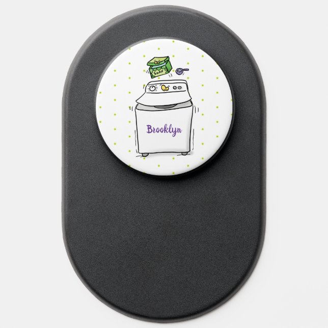 Cute washing machine laundry cartoon illustration PopSocket (Popsocket)