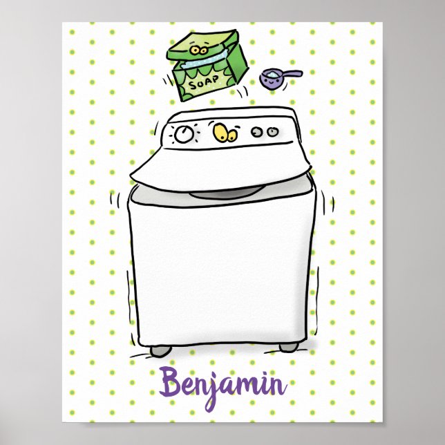 Cute washing machine laundry cartoon illustration poster (Front)