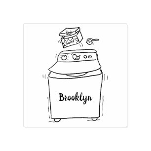 Cute washing machine laundry cartoon illustration rubber stamp