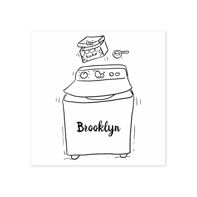 Cute washing machine laundry cartoon illustration rubber stamp (Imprint)