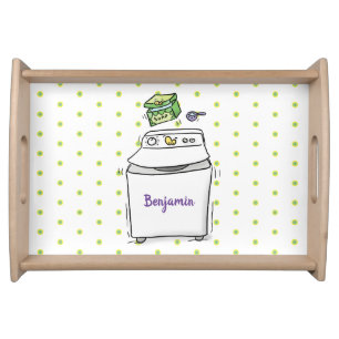 Cute washing machine laundry cartoon illustration serving tray