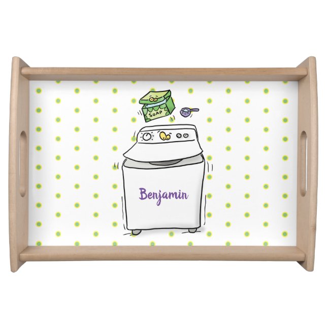 Cute washing machine laundry cartoon illustration serving tray (Front)
