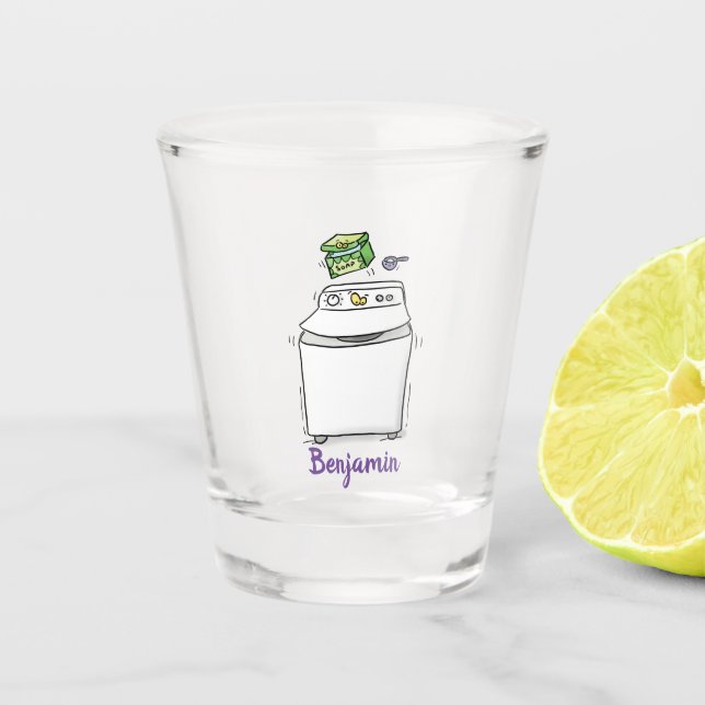 Cute washing machine laundry cartoon illustration  shot glass (Front)