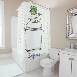 Cute washing machine laundry cartoon illustration shower curtain