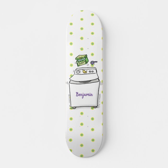 Cute washing machine laundry cartoon illustration skateboard (Front)