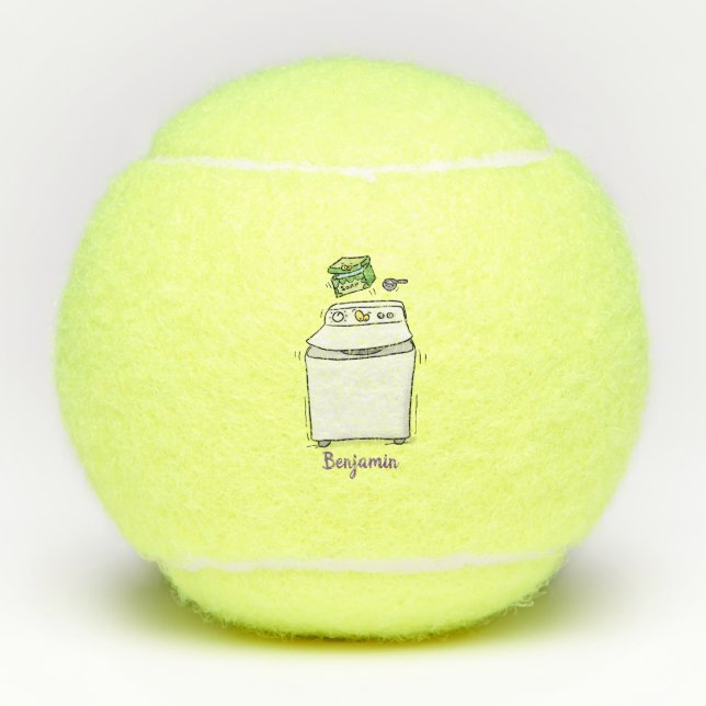 Cute washing machine laundry cartoon illustration tennis balls (Front)