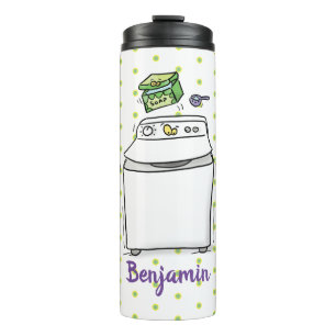 Cute washing machine laundry cartoon illustration thermal tumbler
