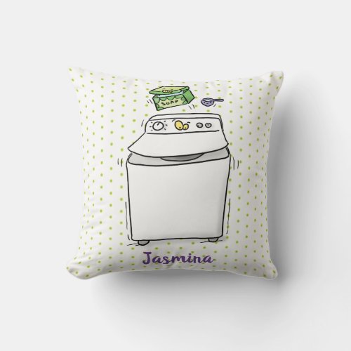 Cute washing machine laundry cartoon illustration throw pillow