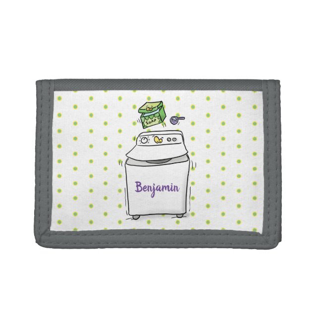 Cute washing machine laundry cartoon illustration trifold wallet (Front)