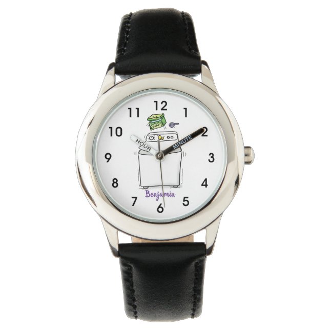 Cute washing machine laundry cartoon illustration watch (Front)