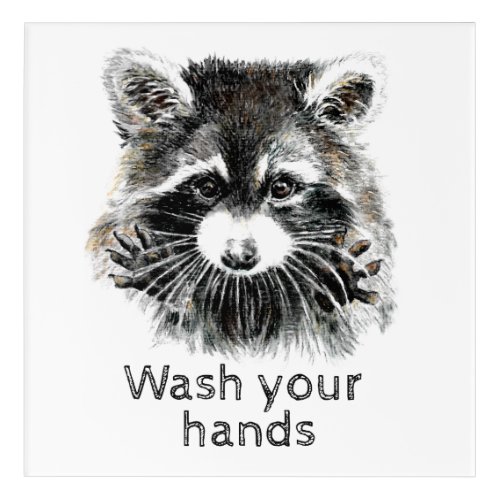 Cute Washroom Wash your Hands Raccoon Animal Art