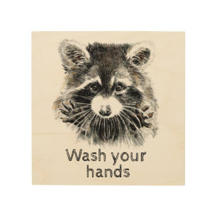 Cute Washroom Wash your Hands Raccoon Animal Art