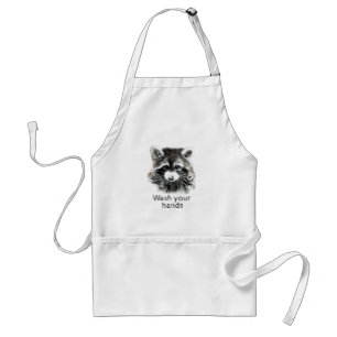 Cute Washroom Wash your Hands Raccoon Animal Art Adult Apron