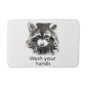Cute Washroom Wash your Hands Raccoon Animal Art Bath Mat