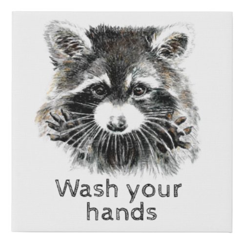 Cute Washroom Wash your Hands Raccoon Animal Art Faux Canvas Print