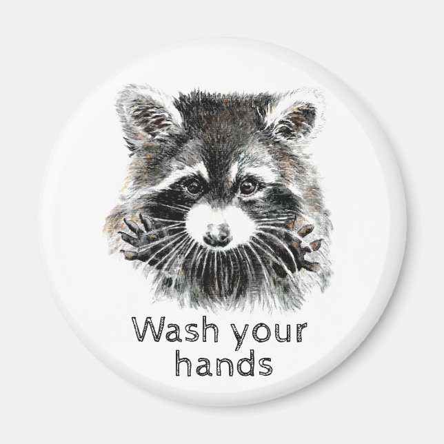 Cute Washroom Wash your Hands Raccoon Animal Art Magnet (Front)