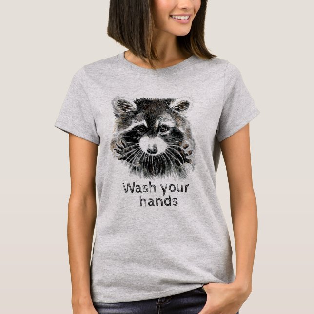 Cute Washroom Wash your Hands Raccoon Animal Art T-Shirt (Front)