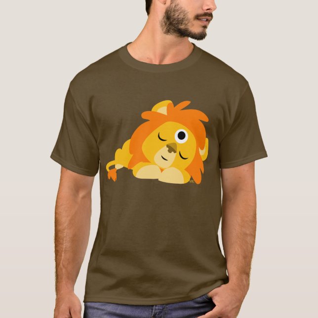 Cute Watchful Cartoon Lion T-shirt (front) (Front)