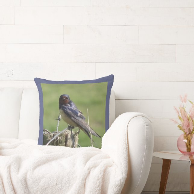 Cute Watching Barn Swallow Throw Pillow (Couch)