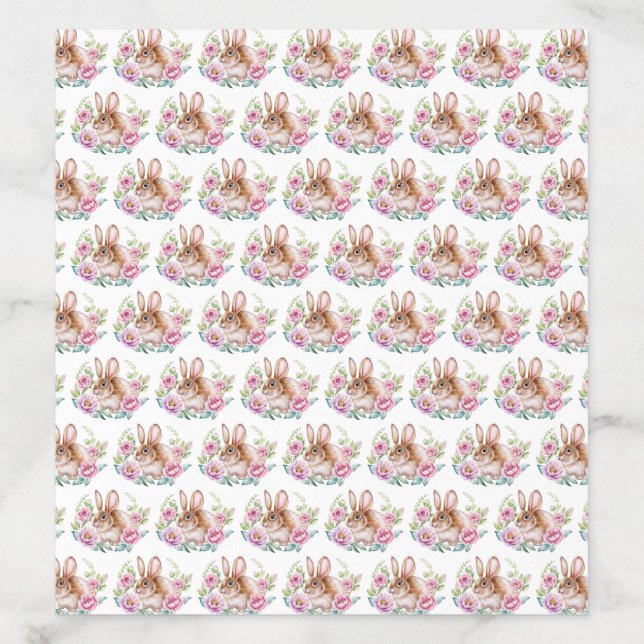 Cute Watecolor Bunny and Pink Flowers Pattern Envelope Liner (Design)
