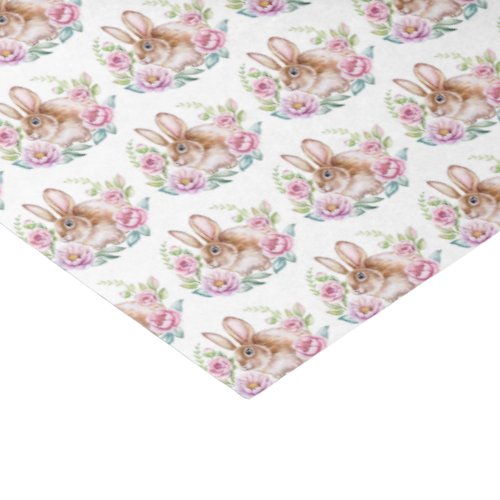 Cute Watecolor Rabbit and Pink Flowers Pattern Tissue Paper