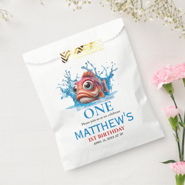 Cute Water Blue Fish 1st Birthday Favor Bag (Sealed)