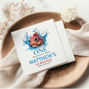 Cute Water Blue Fish 1st Birthday Napkins