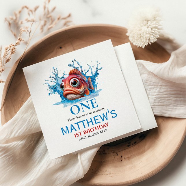 Cute Water Blue Fish 1st Birthday Napkins (Creator Uploaded)