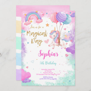 Cute Water Color Unicorn Birthday Invitation