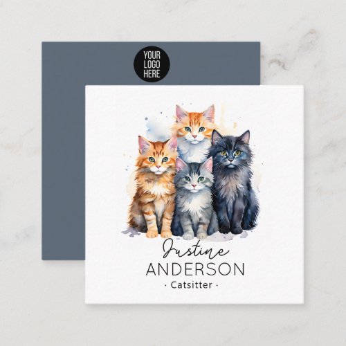 Cute watercoIor illustration of Cats Cat Sitter  Square Business Card