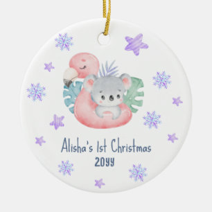 Cute Watercolor 1st Christmas Newborn Baby Photo Ceramic Ornament