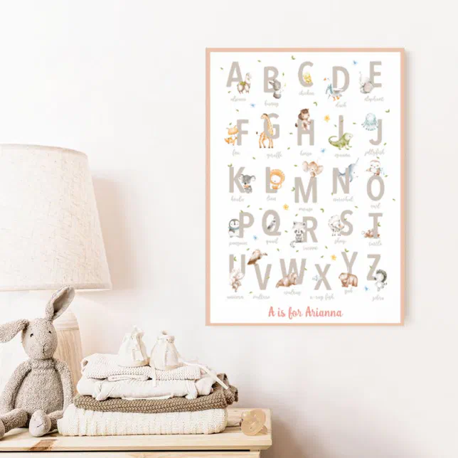 Cute Watercolor ABC Animal Alphabet Nursery Poster | Zazzle