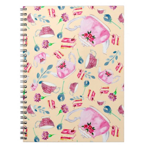 Cute Watercolor Afternoon Tea Party Florals Teapot Notebook