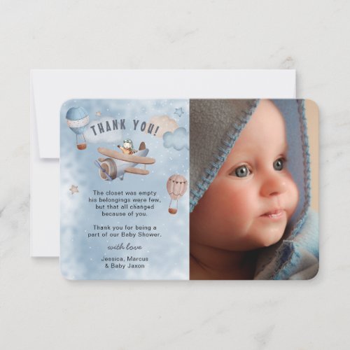 Cute Watercolor Airplane Aviation Boy Baby Shower Thank You Card