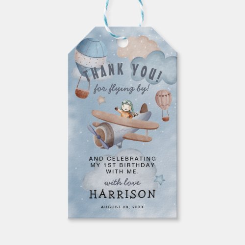 Cute Watercolor Airplane Boy Thank You Gift Tags