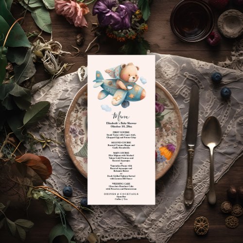 Cute watercolor airplane teddy bear menu