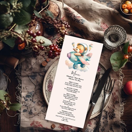 Cute watercolor airplane teddy bear menu