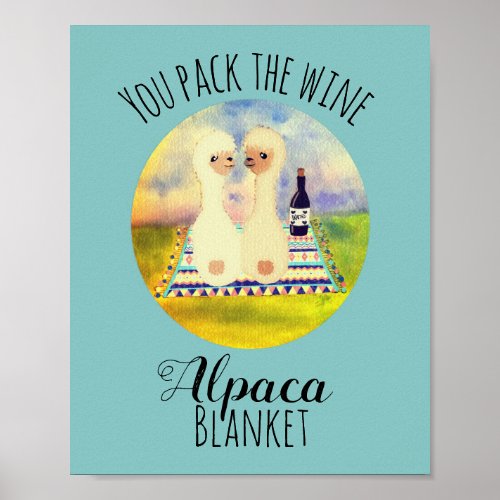 Cute Watercolor Alpaca Couple  Wine Lovers Poster